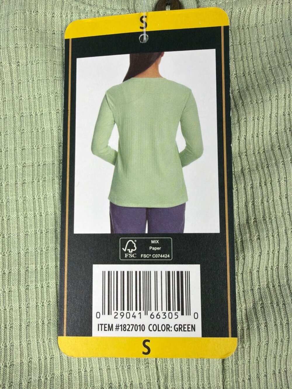 G.H. Bass & Co. Womens Small Green Textured Henley Long Sleeve Top - Picture 3 of 4